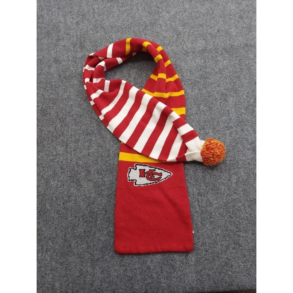 Kansas City‎ Chiefs Scarf Long Striped Pom Pom Ball Logo Knit 59